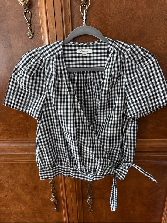 Madewell Tops - Madewell Black & White Gingham Wrap Blouse